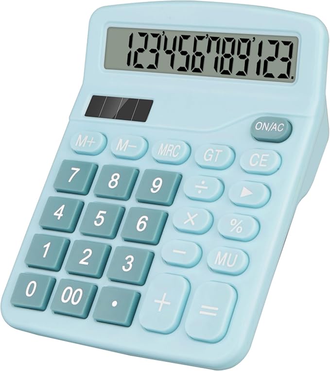 Desktop Calculator, Light Blue Calculator Big Buttons, 12-Digits | Large LCD Display, Solar and AA Battery Dual Power, Desk Calculators for Office Home School Business Class (Light Blue)