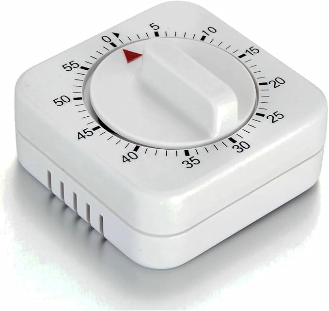 Square 60 Minute Mechanical Kitchen Timer - Visual Kitchen Cooking Timer Clock with Loud Alarm - No Batteries Required-Manual Countdown Timer for Classroom, Home, Study and Cooking (White)