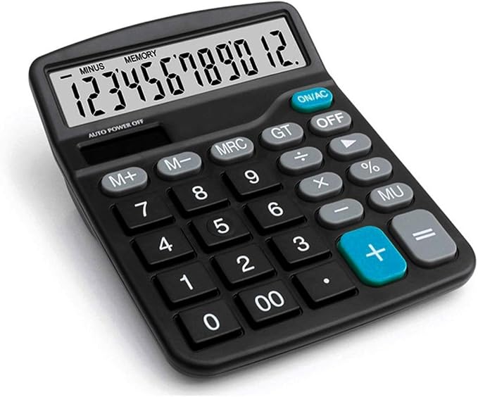 Calculator 12 Digit Display Solar Battery Dual Power Financial Dedicated Large Standard Function Desktop Business Calculator Multifunctional Calculating Machine KA08 Black