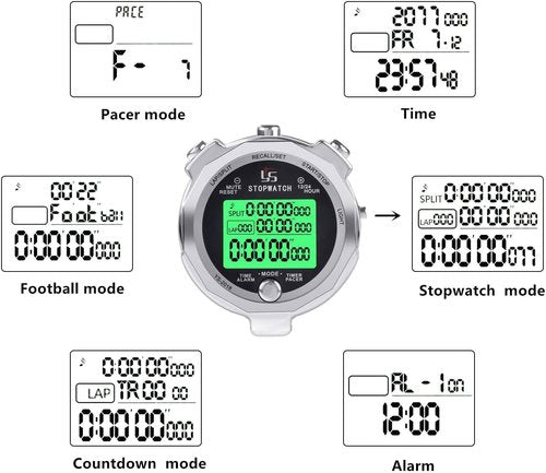 Stopwatch Timer with Back Light Digital Stop Watch 0.001second Timing, Metal 100 Lap Memory,Large dispaly Alarm Clock for Coach Sports Running Marathon Competition