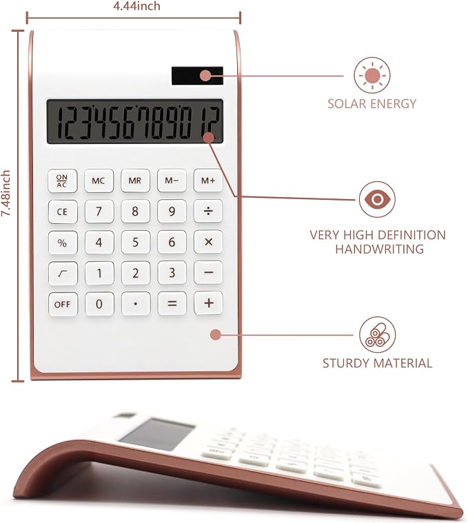 Rose Gold Calculator, Solar Calculator for Desk, Small Calculators Desktop