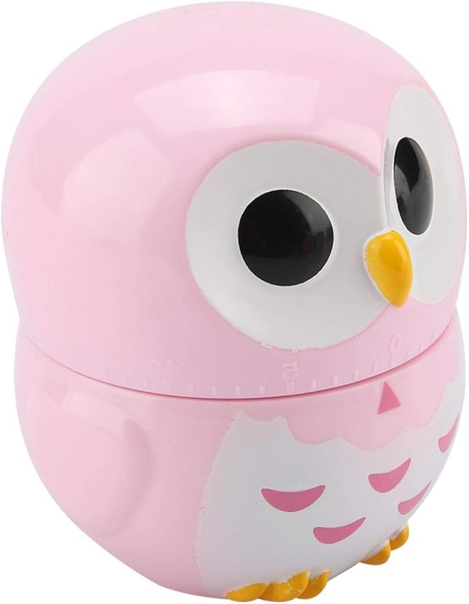 Cooking Timer, Cute Owl Shape Kitchen Timer, 55 Minutes Mechanical Rotating Timers for Cooking,Retro Kitchen Timers with Loud Alarm(pink1)