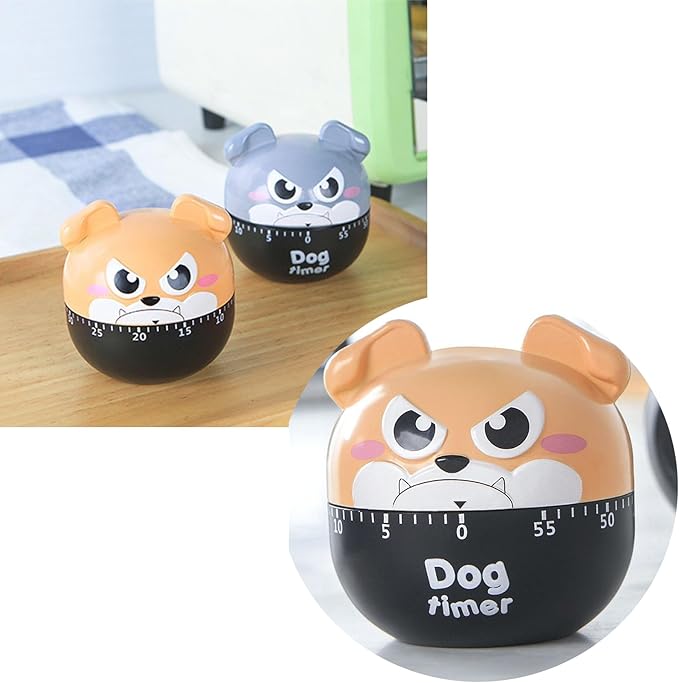 Cute Dog Kitchen Timer Manual Mechanical Rotating Alarm 55 Minutes Countdown Timer