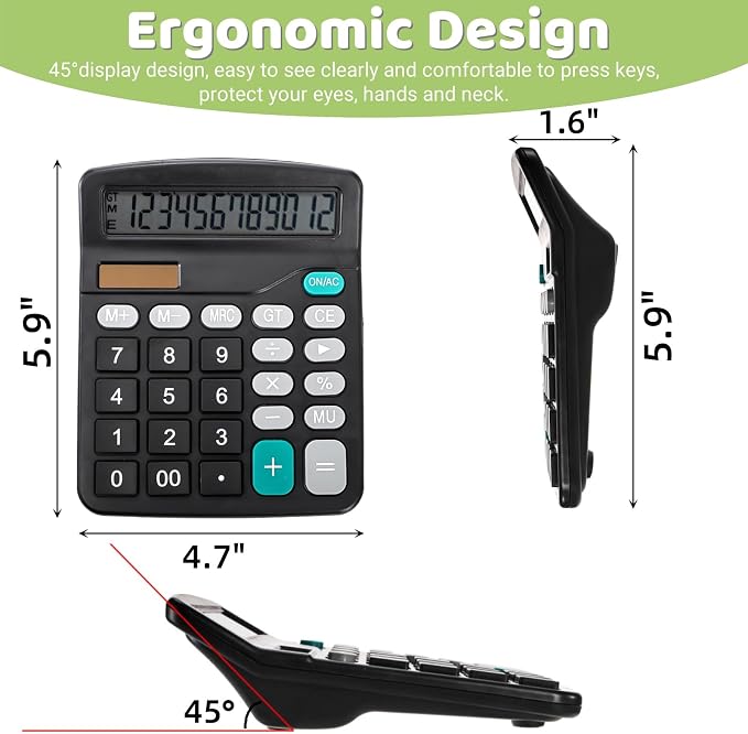 Noamus 8 Pack Desktop Calculator 12 Digit, Solar Battery Basic Calculators, Dual Power Electronic Calculators with Large LCD Display, Sensitive Button Handheld Calculator for Office Home School, Black