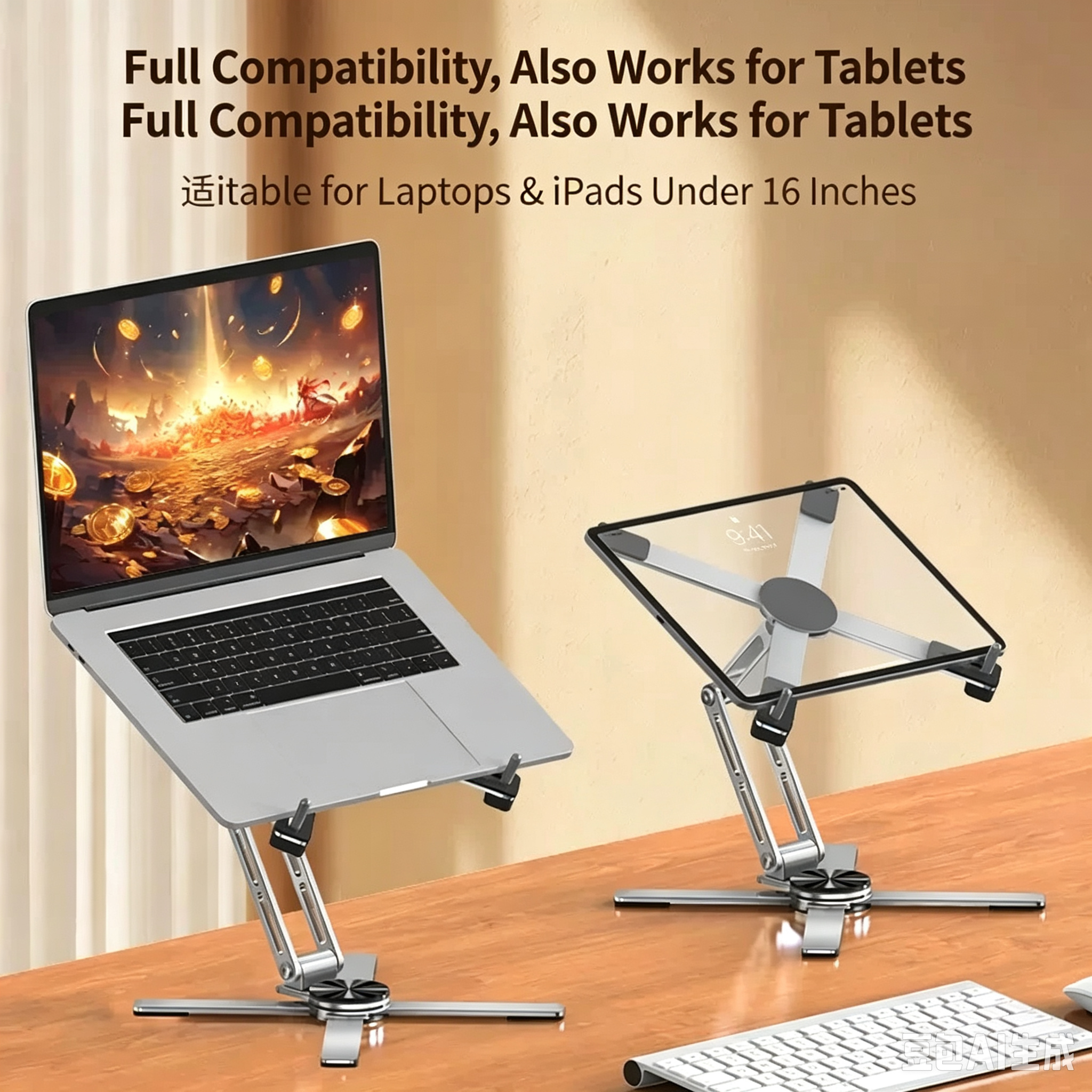360° Rotatable Adjustable Aluminum Laptop & Tablet Stand Foldable Desktop Riser