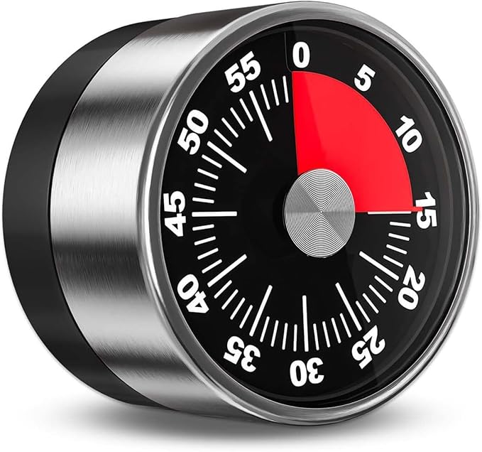 Kitchen Magnetic Visual Cooking Mechanical Timer with Loud Alarm, No Batteries Required, Stainless Steel, Countdown 60 Minute Wind Up Timer for Study, Chef, Teacher, Office (Black)