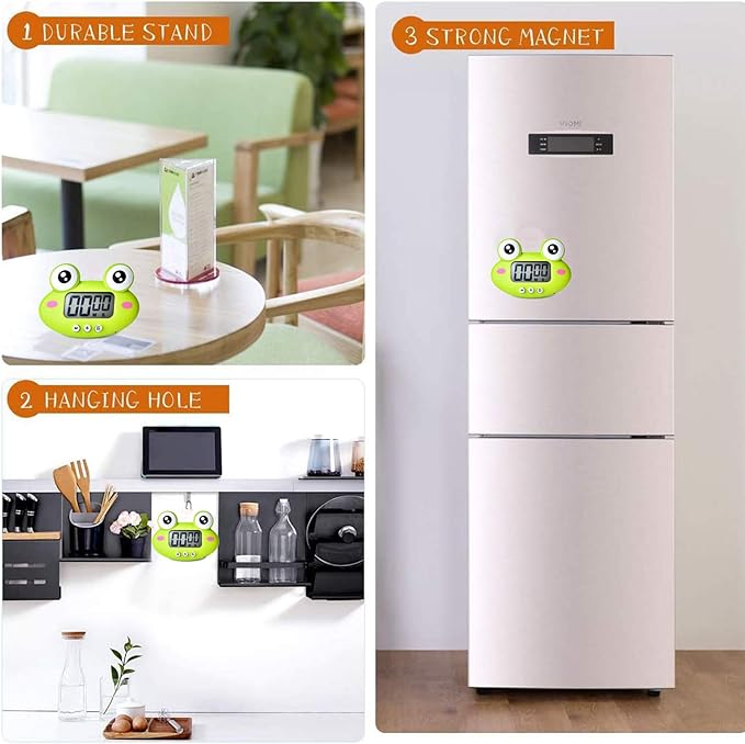 Kitchen Timer, Cute Cartoon Animal Countdown Timer, Digital Cooking with Magnetic, LCD Large-Screen Visual Clock, Hangable Alarm Clock with Stand，for Cooking Bake Sport Game (Timer-QW)