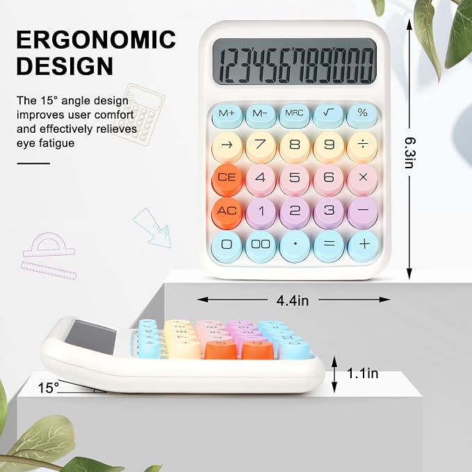 Mechanical Switch Calculator with Big Buttons, Calculators Desktop | 12 Digits, Large LCD Display, Desk Calculator, Cute White Calculators for Teachers Students Basic Office (White)