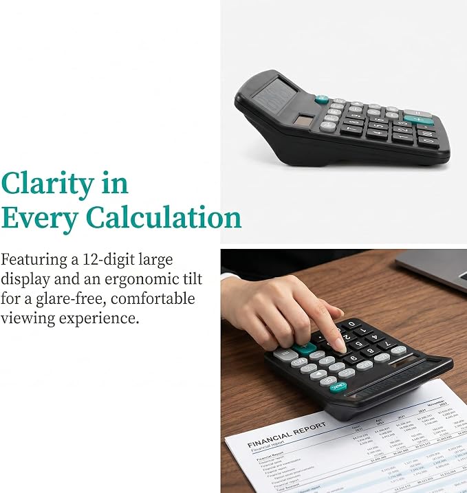Noamus 8 Pack Desktop Calculator 12 Digit, Solar Battery Basic Calculators, Dual Power Electronic Calculators with Large LCD Display, Sensitive Button Handheld Calculator for Office Home School, Black