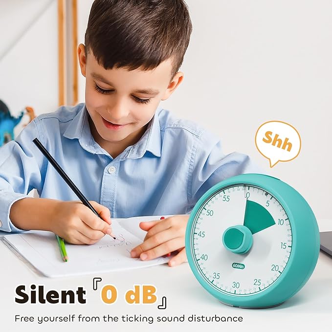 Conchstar Visual Timer for Kids 60-Minute - Countdown Timer with Optional Alarm, Focus Tool for ADHD & Autism, Time Management for Homework, Chores, Office, Kitchen, Teaching & Study Routines (Green)