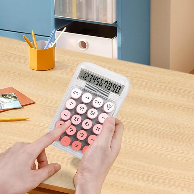 Cute Calculator, Mechanical Switch Calculator, Calculators Desktop | 10 Digits, Desk Calculators with Big Buttons and LCD Display, Battery Power,Ideal for School Home Office Basic(Pink)