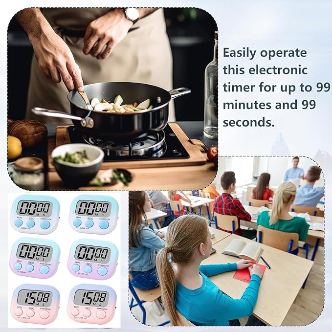 4 Pack Digital Timers, Timer for Kids, Magnetic Back and ON/Off Switch, Minute Second Count Up Countdown Kitchen Timers, Suitable for Cooking, Classroom, Teacher, Exercise, Game, Oven (Gradient Color)