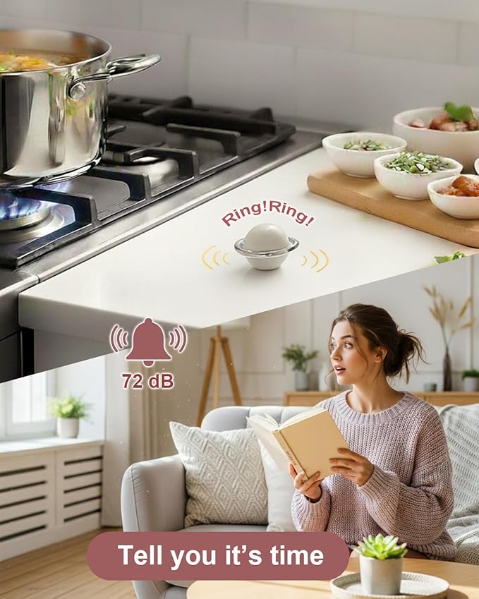Kitchen Timer for Cooking, Magnetic Mechanical Timers - No Batteries Required - Loud Alarm, Wind Up Manual 60-Minute Countdown Reminder for Cooking, Baking, Exercise, Study, Working, Off-White