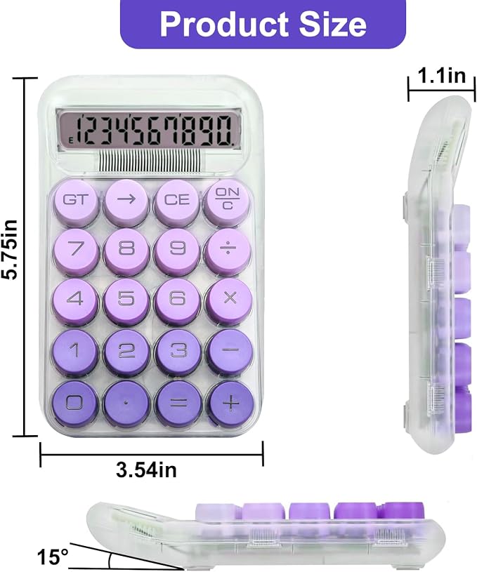 Cute Calculator, Mechanical Switch Calculator, Calculators Desktop | 10 Digits, Desk Calculators with Big Buttons and LCD Display, Battery Power, Ideal for School Home Office Basic (Purple)