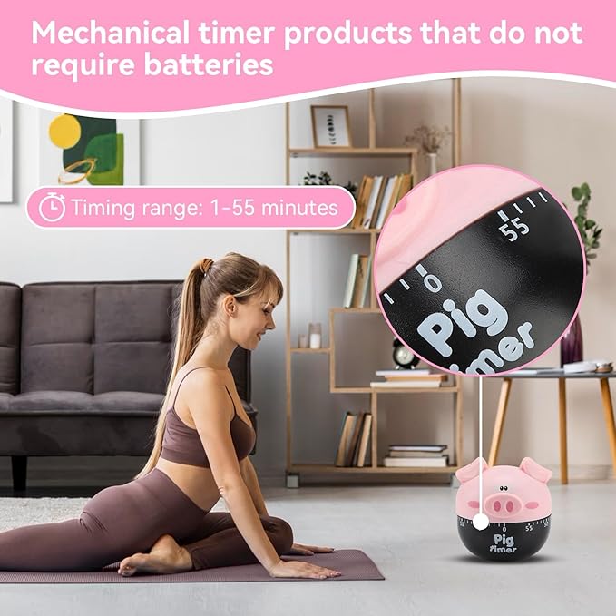 Cute Pig Kitchen Timer, 55 Minute Timer Mechanical Count Down Timer Clock for Cooking Baking Time Management, Pink, 6.5 * 7cm/2.6 * 2.8in