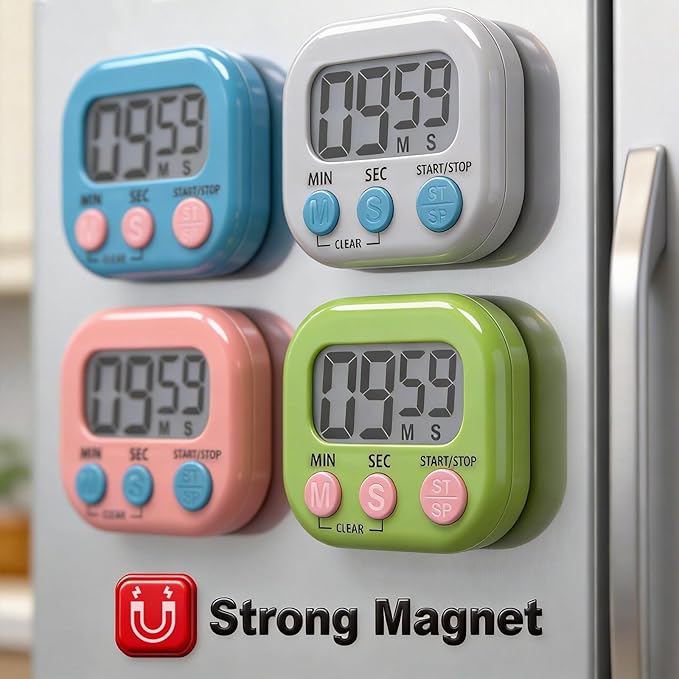 Antonki 4 Pack Digital Timer for Kids, Kitchen Timer for Cooking, Classroom, Study, Exercise with Countdown/Up Mode - Loud Alarm, Large Display - AAA Battery Operated (Not Included)