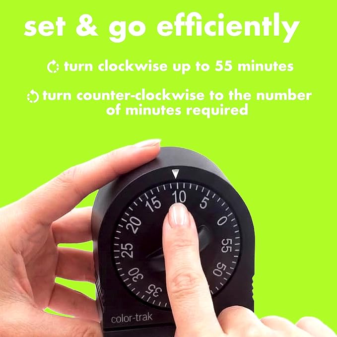 60 Minute Wind Up Timer, Visual Mechanical Timer, from 0 to 60 Minutes, for Kitchen, Hair Color Processing, Tanning Time, Kids' Home and Classroom Activities or Timeouts, Black