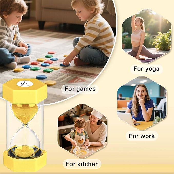 30 Minute Hourglass Sand Timer, Unbreakable Hexagon Sand Clock 30 Min, Reloj De Arena 30 Minutos,Plastic Yellow Hour Glass Sandglass for Classroom Games(Yellow)