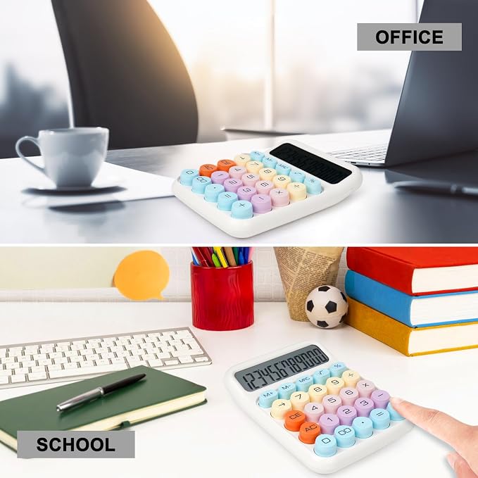 Mechanical Switch Calculator with Big Buttons, Calculators Desktop | 12 Digits, Large LCD Display, Desk Calculator, Cute White Calculators for Teachers Students Basic Office (White)