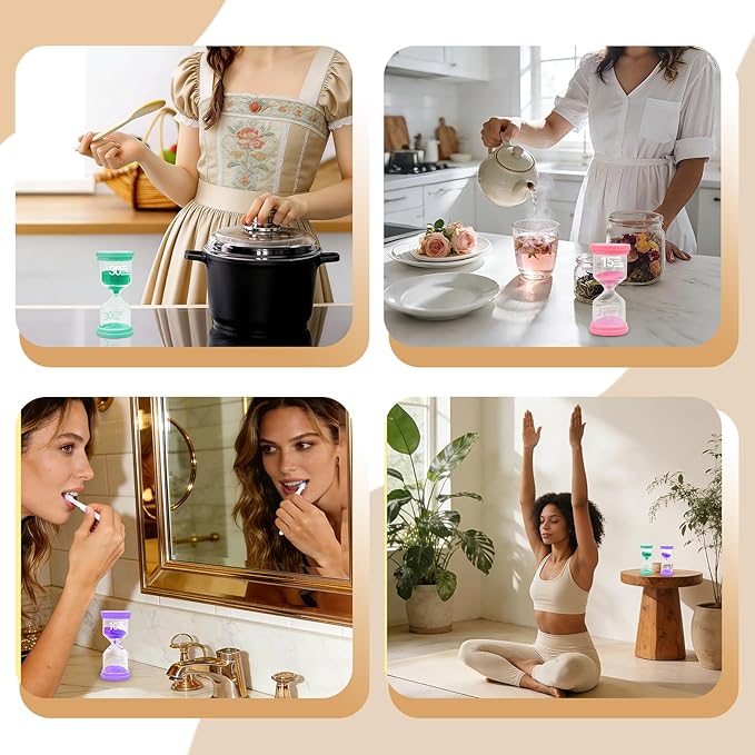 Sand Timer Set 3/5/10/15/30 Minutes with Inspirational Sticker Sheet, Colorful Decorative Hourglass for Home Office Kitchen Time Management, Decorative Sand Clock