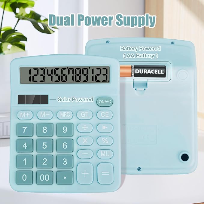 Desktop Calculator, Light Blue Calculator Big Buttons, 12-Digits | Large LCD Display, Solar and AA Battery Dual Power, Desk Calculators for Office Home School Business Class (Light Blue)