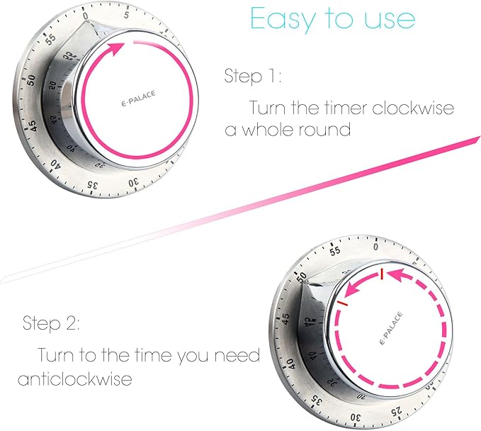 Kitchen Timer, 60 Minute Timer,Magnetic Loud Alarm,Mechanical Stainless Steel Cooking Timer (1pack)