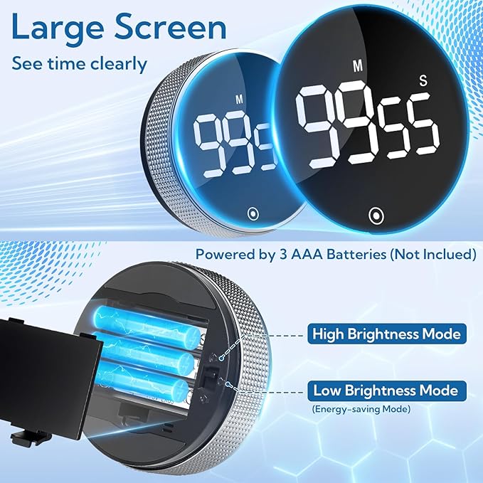 12 Pack Digital Kitchen Timer - Magnetic Kitchen Timer Visual timers Large LED Display Countup Timer 3 Volumes, 2 Brightness LevelsExtensively Use in Break Time, Cooking,Gym, Meeting, Classroom（Black）