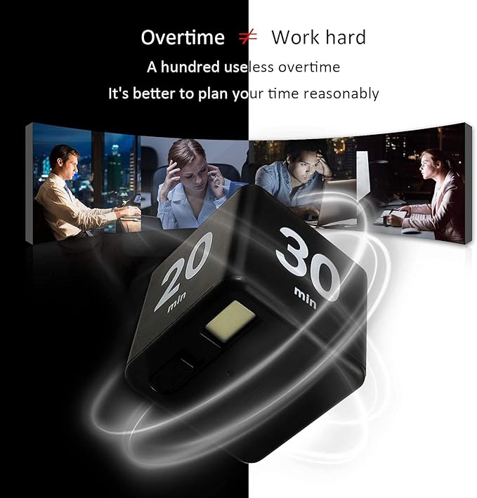 Feilifan Flip Timer, Productivity Cube Timer for Kitchen Studying Workout Classroom Kids ADHD 15-20-30-60 Minute Preset, Black