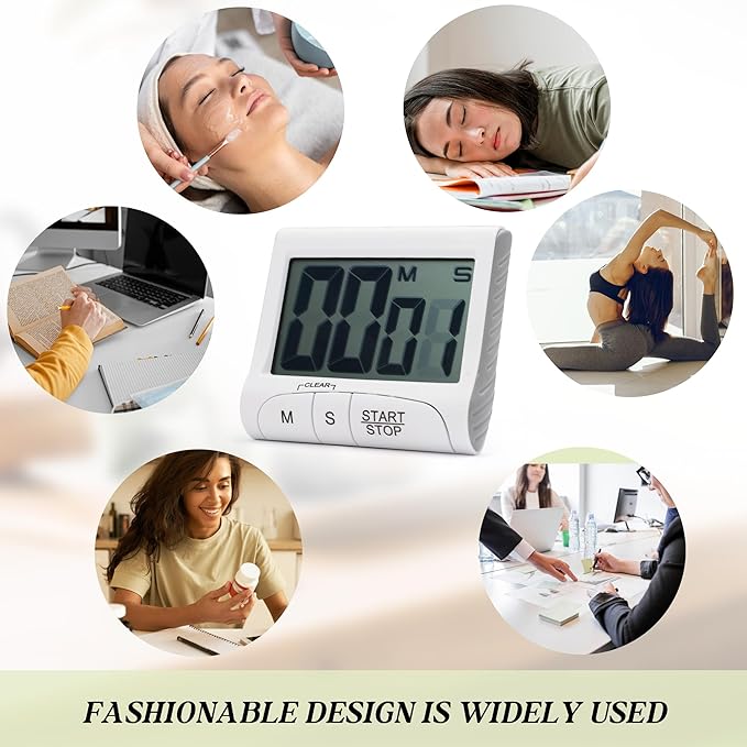 Large LCD Display Kitchen Timer -Magnetic Digital Timers,Loud Alarm,Memory and Fast Forward Function,Cooking Timers for Kitchen,Gym, Meeting, Classroom,Study,Work,Outdoor Activities(White)