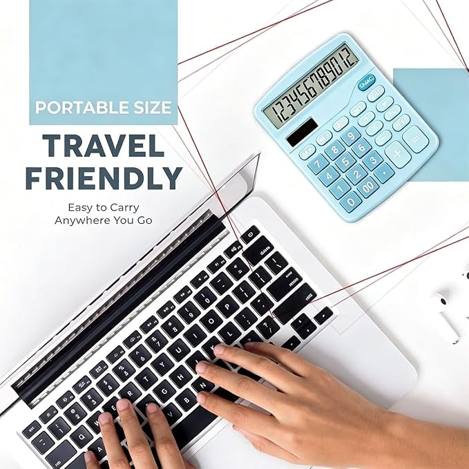 Desk Calculator for Home Office School, Desktop Calculators with Large 12-Digit Display for Kids Seniors Adults, Compact Basic Calculator for Daily Calculation (Blue)