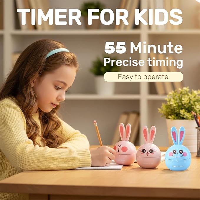 Cartoon Mechanical Kitchen Timer, 60 Minutes Countdown Timer, Mechanical Visual Timer for Kids - No Batteries Required, Kitchen Timer for Cooking, Home, Study and Classroom (Pink-B)