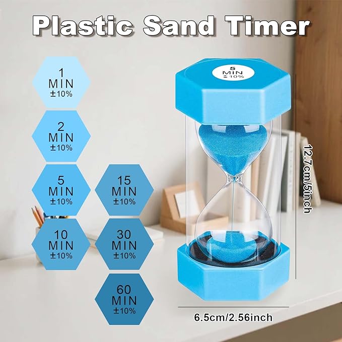 Hourglass Sand Timer 5 Minute, Plastic Unbreakable Hexagon Hourglass Sand Clock 5 Min, Reloj De Arena 5 Minutos, Colorful Hour Glass Sandglass for Classroom Games Kitchen (Blue)