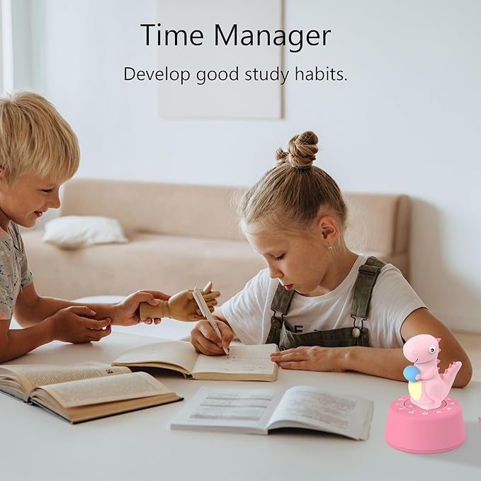 Timers, Classroom Timer for Kids, Kitchen Timer for Cooking, Desk Time Tracker, Small Mechanical Timer for Study, Workout, Shower, Baking Countdown (Pink Dinosaur)