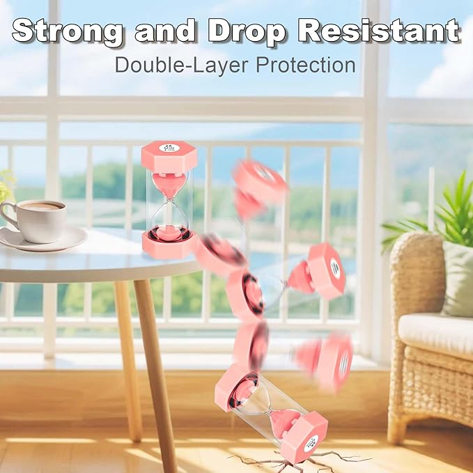 Sand Timer 15 Minute Hourglass, Unbreakable Hexagon Sand Clock 15 Min, Reloj De Arena 15 Minutos, Plastic Green Hour Glass Sandglass for Classroom Game Decoration (Pink)