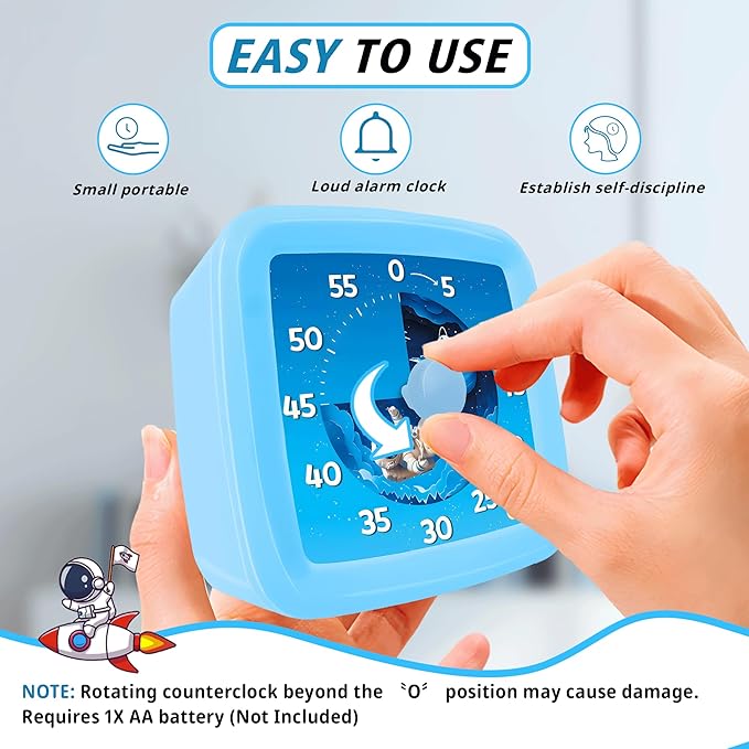 Visual Timer for Kids, 60-Minute Countdown Timer for Classroom Office Kitchen, Pomodoro Timer Spaceman Pattern, Time Management Tools with Silent Operation,Desk Time Clock for Kids and Adults