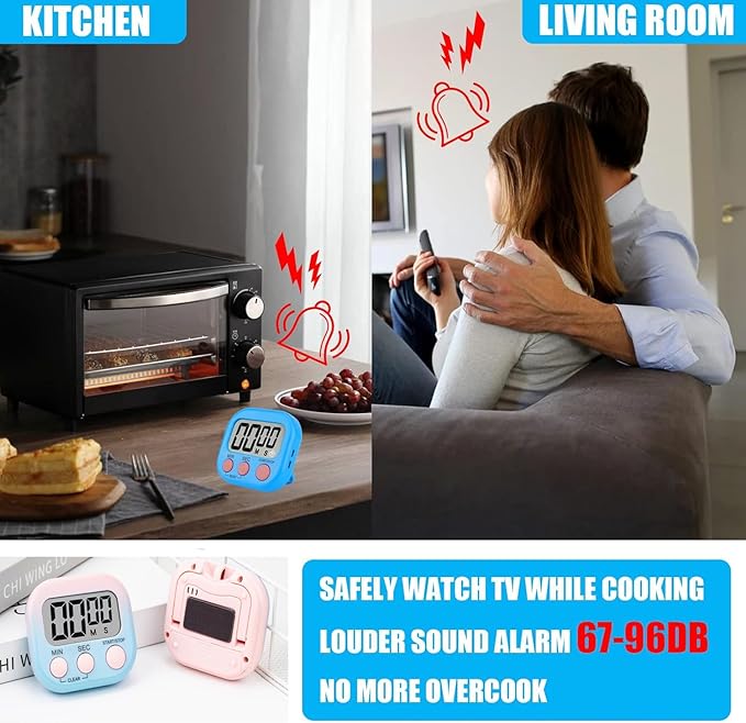 4 Pack Digital Timers, Timer for Kids, Magnetic Back and ON/Off Switch, Minute Second Count Up Countdown Kitchen Timers, Suitable for Cooking, Classroom, Teacher, Exercise, Game, Oven (Gradient Color)