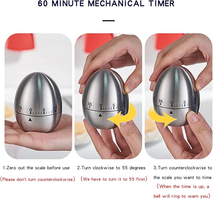 60 Minute Egg Timer, Kitchen Timers for Cooking, Wind Up Timer 0-60 Minutes, Timers for Classroom, Visual Timer for Kids, Mechanical Egg Shape Timer for Saunas and Hard Boiled Eggs (Fruit Shape)