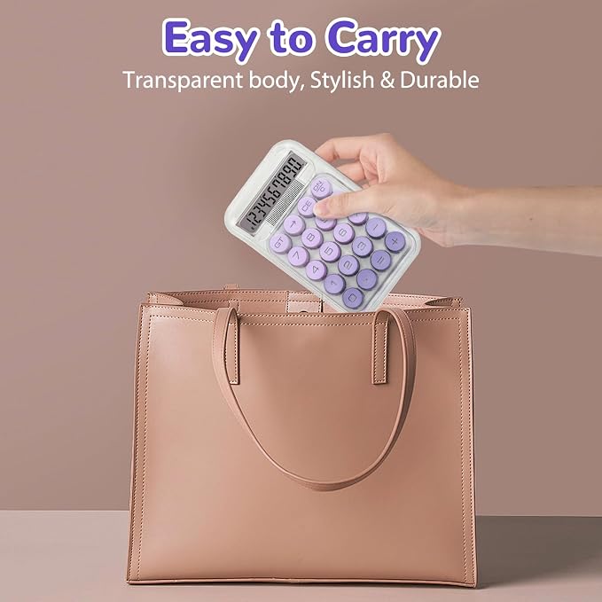 Cute Calculator, Mechanical Switch Calculator, Calculators Desktop | 10 Digits, Desk Calculators with Big Buttons and LCD Display, Battery Power, Ideal for School Home Office Basic (Purple)