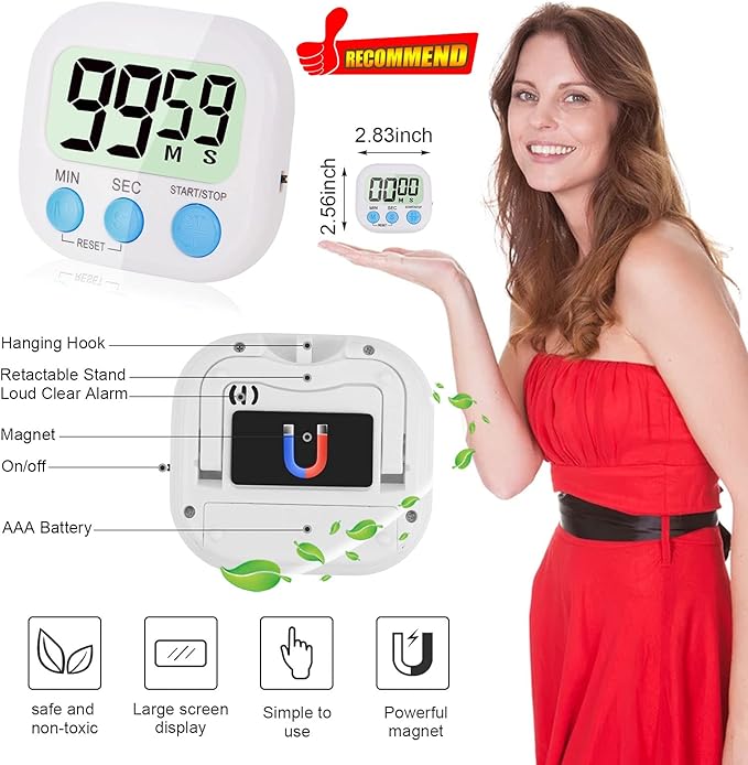 4-Piece Multi-Function Electronic Timer, Learning Management, Suitable for Kitchen, Study, Work, Exercise Training, Outdoor Activities(not Including Battery).