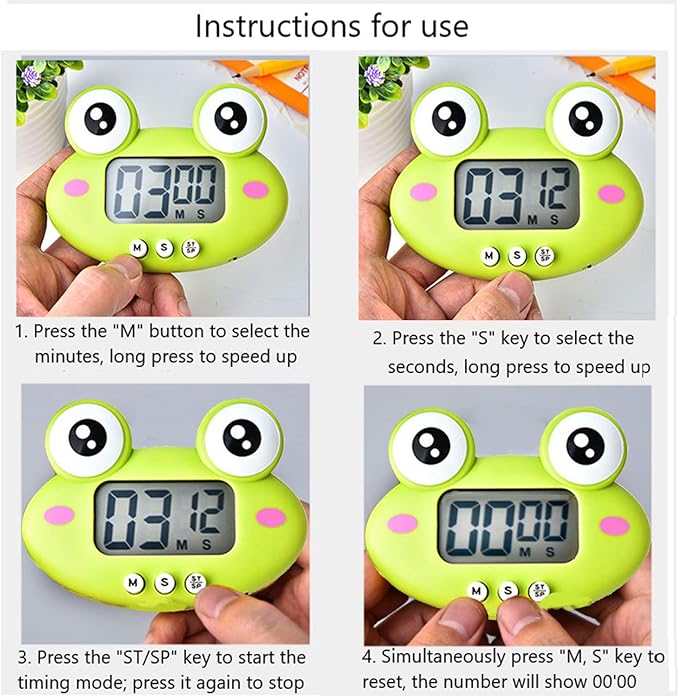Kitchen Timer, Cute Cartoon Animal Countdown Timer, Digital Cooking with Magnetic, LCD Large-Screen Visual Clock, Hangable Alarm Clock with Stand，for Cooking Bake Sport Game (Timer-QW)