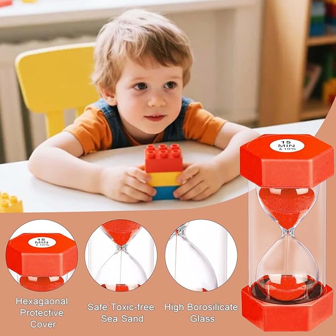 10 Minute Hourglass Sand Timer, Unbreakable Red Hourglass Sand Watch 10 Min, Reloj De Arena 10 Minutos, Colorful Plastic Hour Glass Sandglass for Classroom Games (Red)