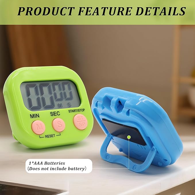 4 Pack Multi-Function Electronic Timer - Kitchen Timer,Magnetic Digital Timers,Big LCD Display, ON/Off Switch,Extensively Use in Cooking,Gym, Meeting, Classroom,Kitchen,Study,Work,Outdoor Activities