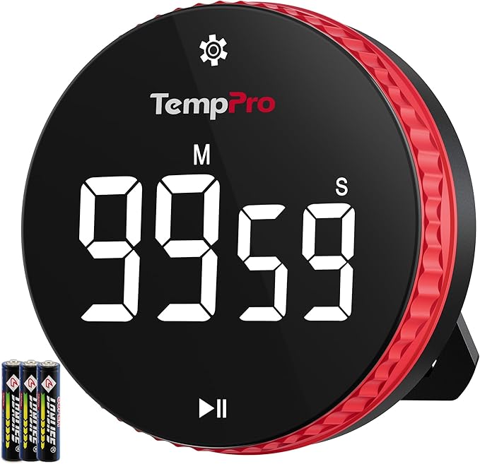 TempPro 99-Hour Digital Kitchen Timer with Strong Magnetic & Stable Stand, Classroom Timers with 3-Volume-Level, Stopwatch with Large LED Display, Digital Timers for Classroom(Previously ThermoPro)
