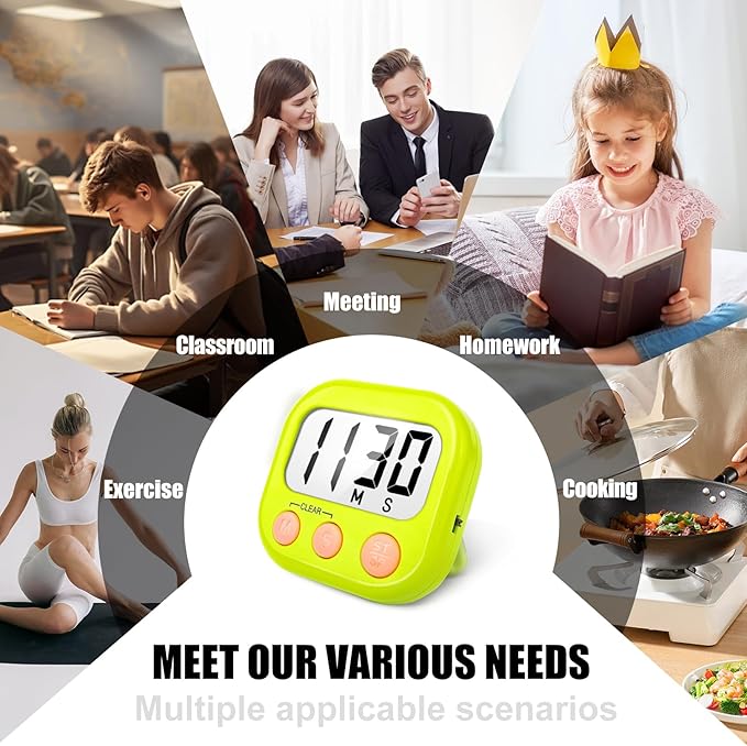6 Pack Digital Kitchen Timers for Cooking Magnetic Timer for Cooking Loud Alarm Green