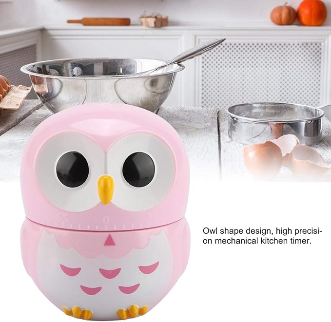 Cooking Timer, Cute Owl Shape Kitchen Timer, 55 Minutes Mechanical Rotating Timers for Cooking,Retro Kitchen Timers with Loud Alarm(pink1)