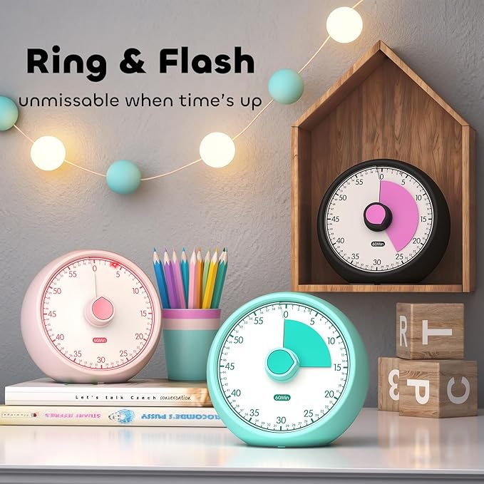 Conchstar Visual Timer for Kids 60-Minute - Countdown Timer with Optional Alarm, Focus Tool for ADHD & Autism, Time Management for Homework, Chores, Office, Kitchen, Teaching & Study Routines (Green)