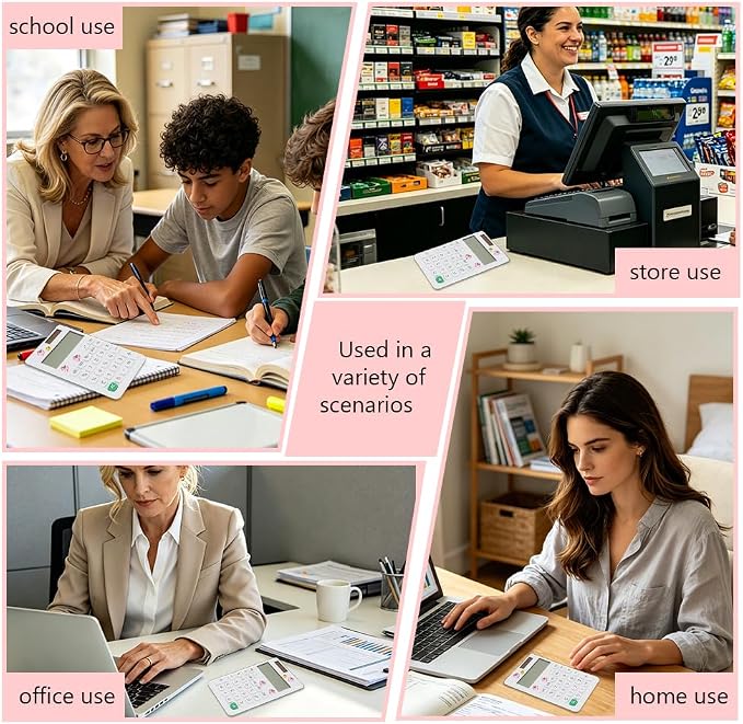Basic Mini 4 Function Calculator,White Calculator Small for Middle School,Back to School First Day of School Supplies,Desk Calculator with Stickers,Solar Pocket Calculators for Students