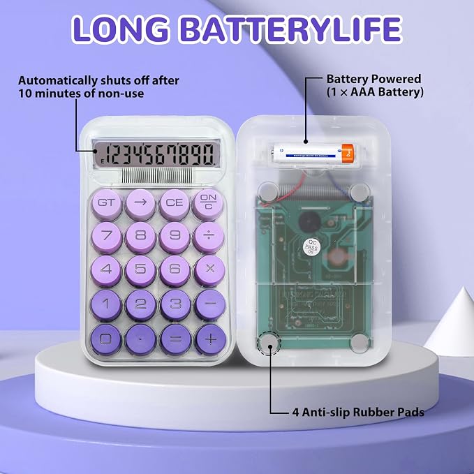 Cute Calculator, Mechanical Switch Calculator, Calculators Desktop | 10 Digits, Desk Calculators with Big Buttons and LCD Display, Battery Power, Ideal for School Home Office Basic (Purple)