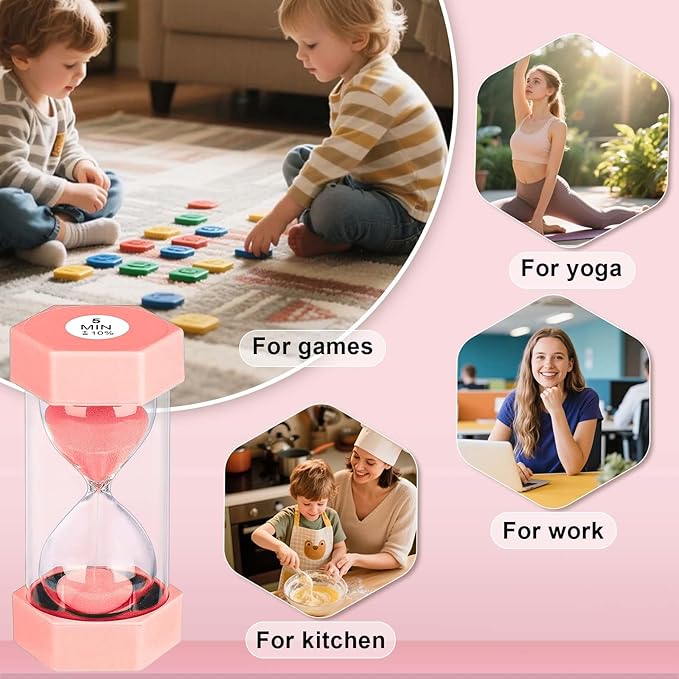 Hourglass 45 Minute Sand Timer, Plastic Sand Clock 45 Min, Unbreakable Colorful Hour Glass Sandglass for Classroom Gmaes Decor (Pink)