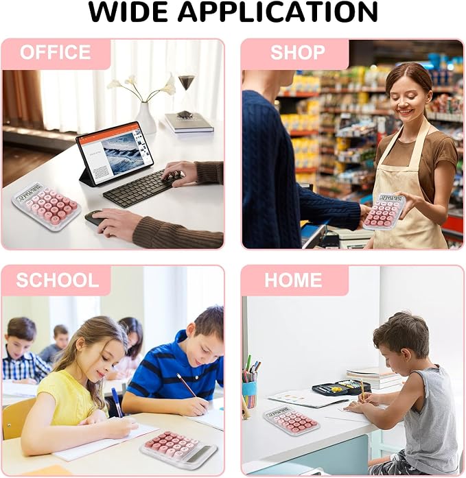 Cute Calculator, Mechanical Switch Calculator, Calculators Desktop | 10 Digits, Desk Calculators with Big Buttons and LCD Display, Battery Power,Ideal for School Home Office Basic(Pink)